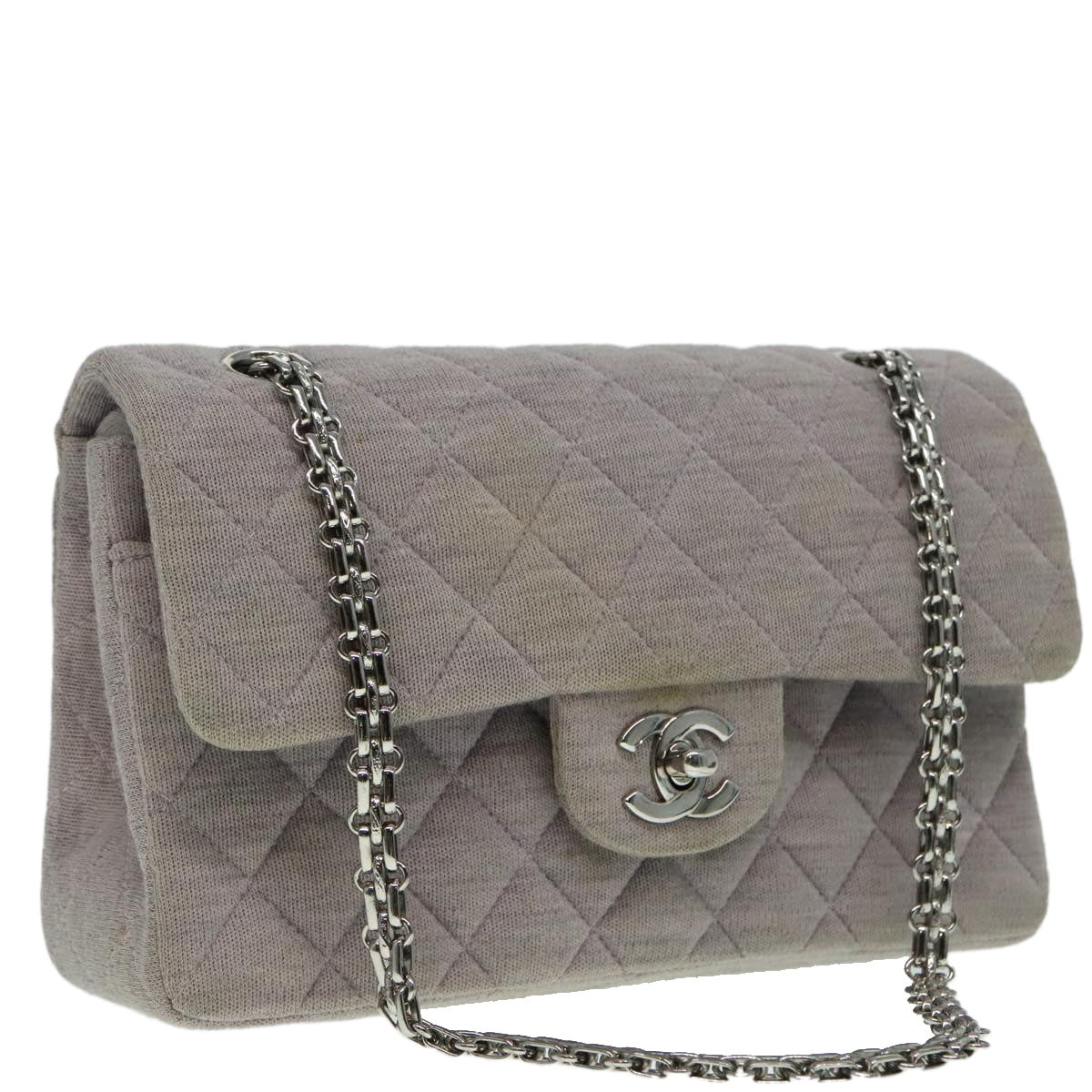 CHANEL Matelasse Chain Hand Bag Cotton Purple Silver CC bs18352