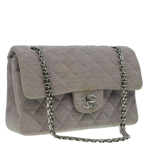 CHANEL Matelasse Chain Hand Bag Cotton Purple Silver CC bs18352