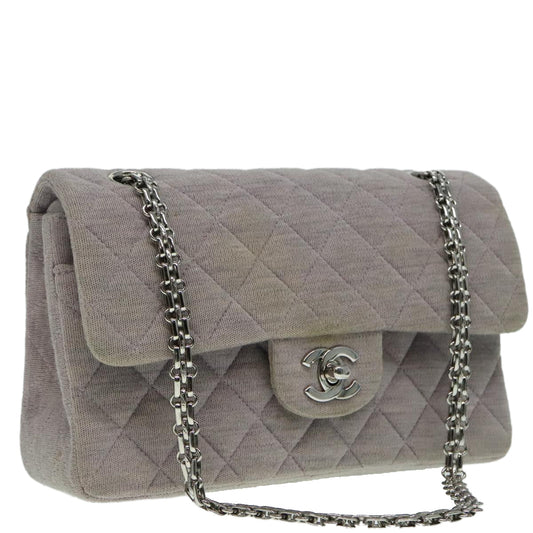 CHANEL Matelasse Chain Hand Bag Cotton Purple Silver CC bs18352