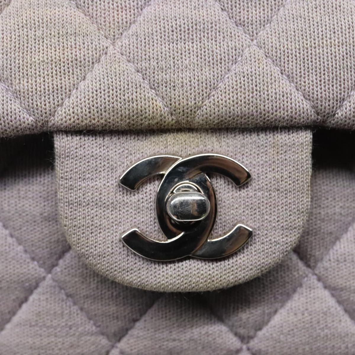 CHANEL Matelasse Chain Hand Bag Cotton Purple Silver CC bs18352