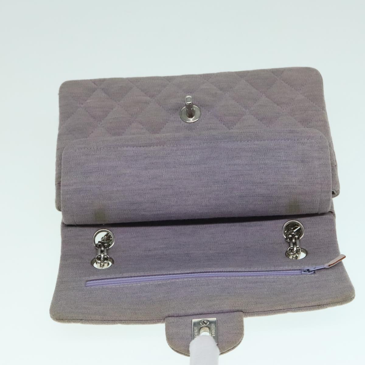 CHANEL Matelasse Chain Hand Bag Cotton Purple Silver CC bs18352
