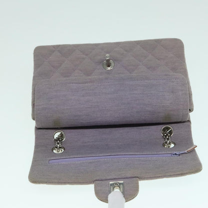 CHANEL Matelasse Chain Hand Bag Cotton Purple Silver CC bs18352