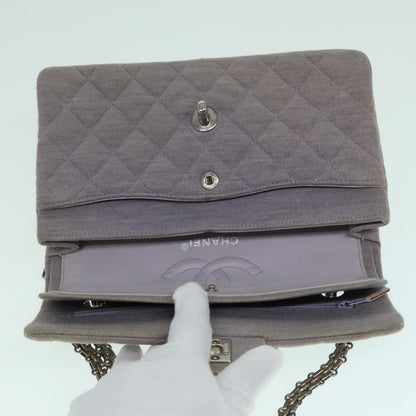 CHANEL Matelasse Chain Hand Bag Cotton Purple Silver CC bs18352