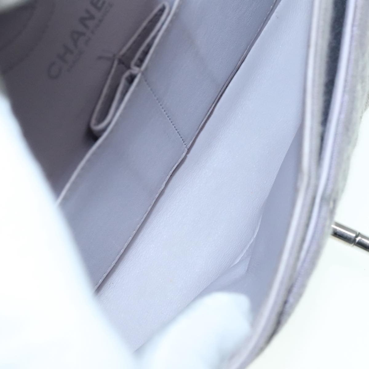 CHANEL Matelasse Chain Hand Bag Cotton Purple Silver CC bs18352