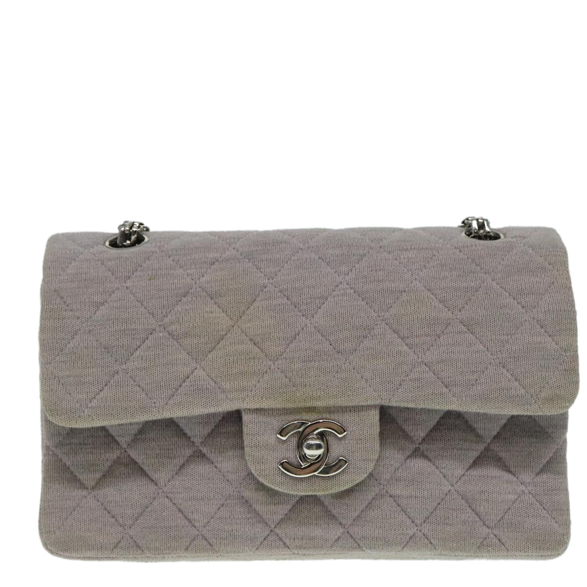 CHANEL Matelasse Chain Hand Bag Cotton Purple Silver CC bs18352