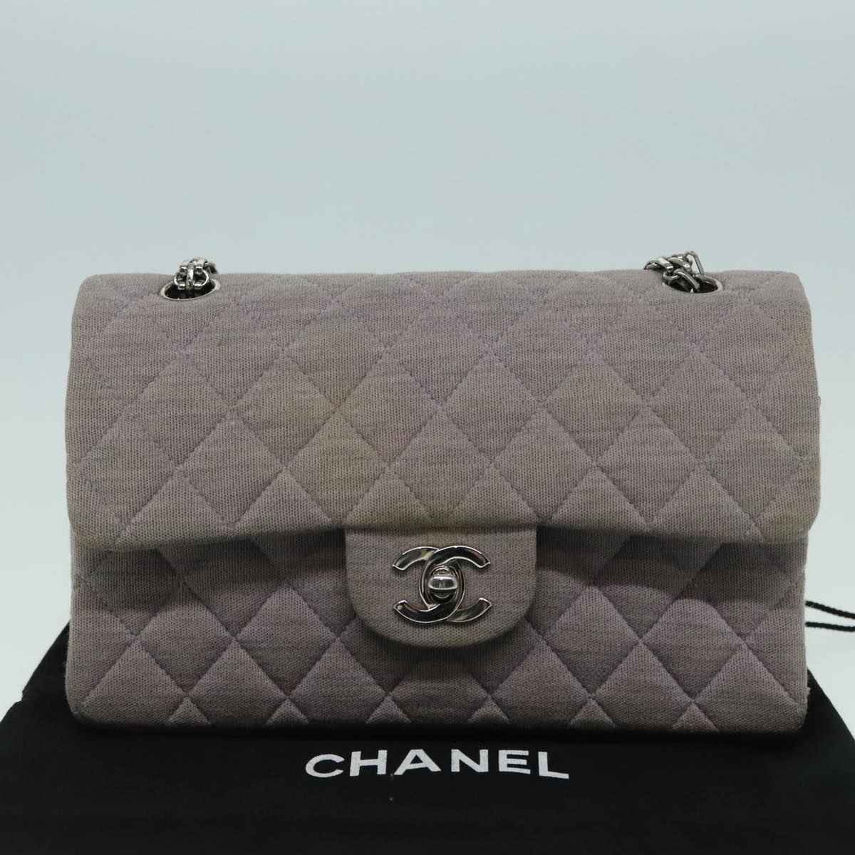 CHANEL Matelasse Chain Hand Bag Cotton Purple Silver CC bs18352