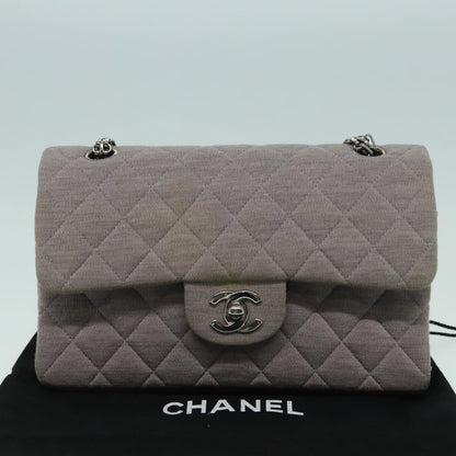 CHANEL Matelasse Chain Hand Bag Cotton Purple Silver CC bs18352