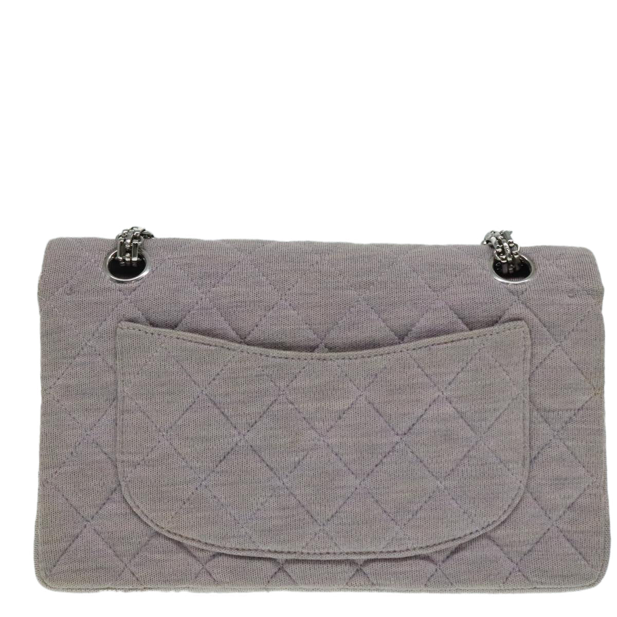 CHANEL Matelasse Chain Hand Bag Cotton Purple Silver CC bs18352