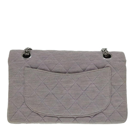 CHANEL Matelasse Chain Hand Bag Cotton Purple Silver CC bs18352