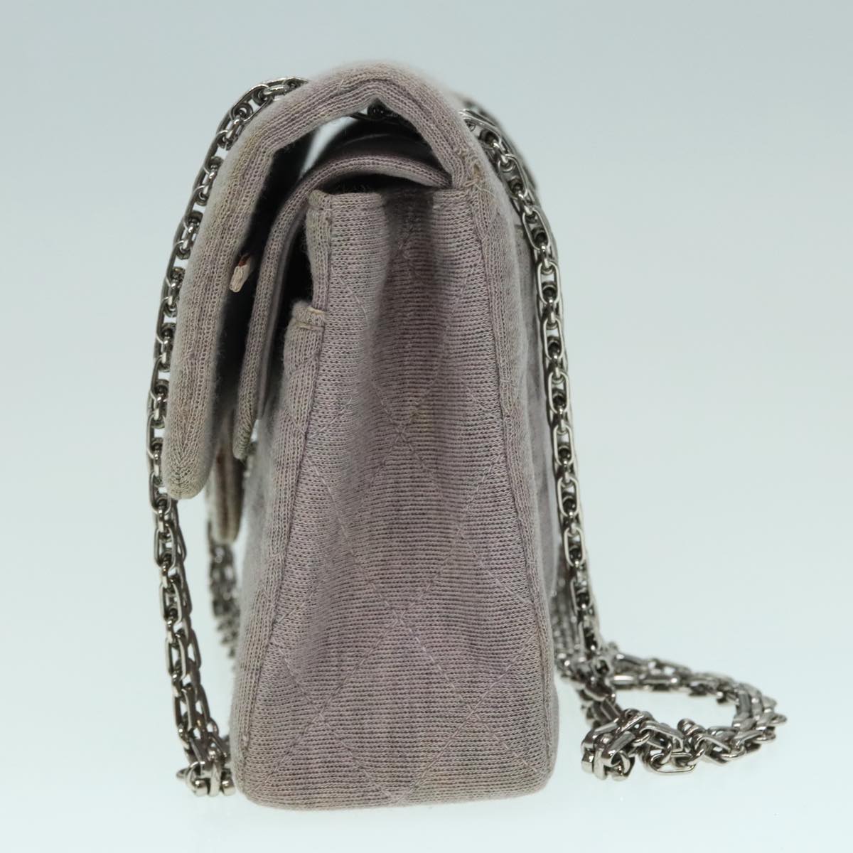 CHANEL Matelasse Chain Hand Bag Cotton Purple Silver CC bs18352