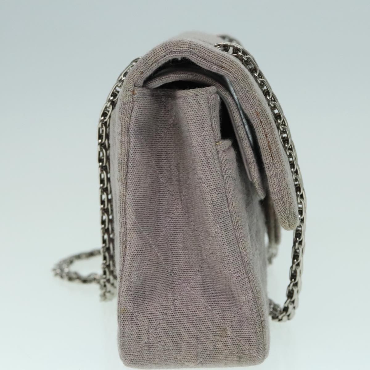CHANEL Matelasse Chain Hand Bag Cotton Purple Silver CC bs18352