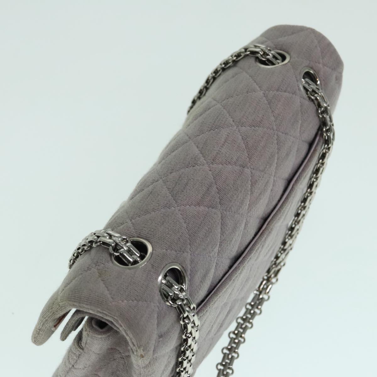 CHANEL Matelasse Chain Hand Bag Cotton Purple Silver CC bs18352
