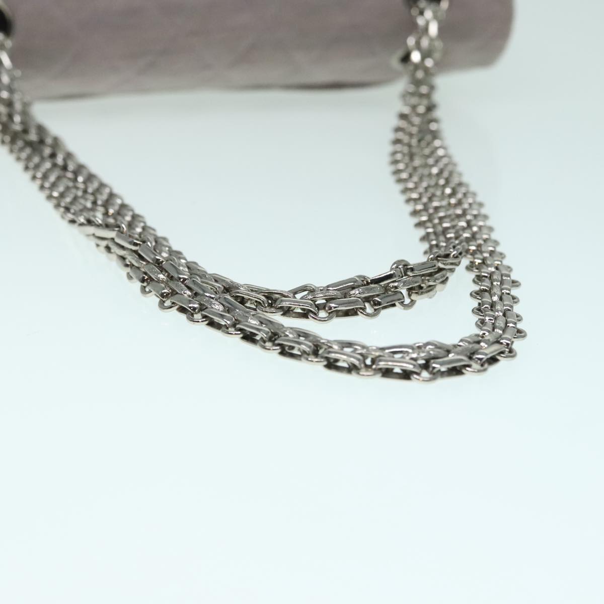 CHANEL Matelasse Chain Hand Bag Cotton Purple Silver CC bs18352