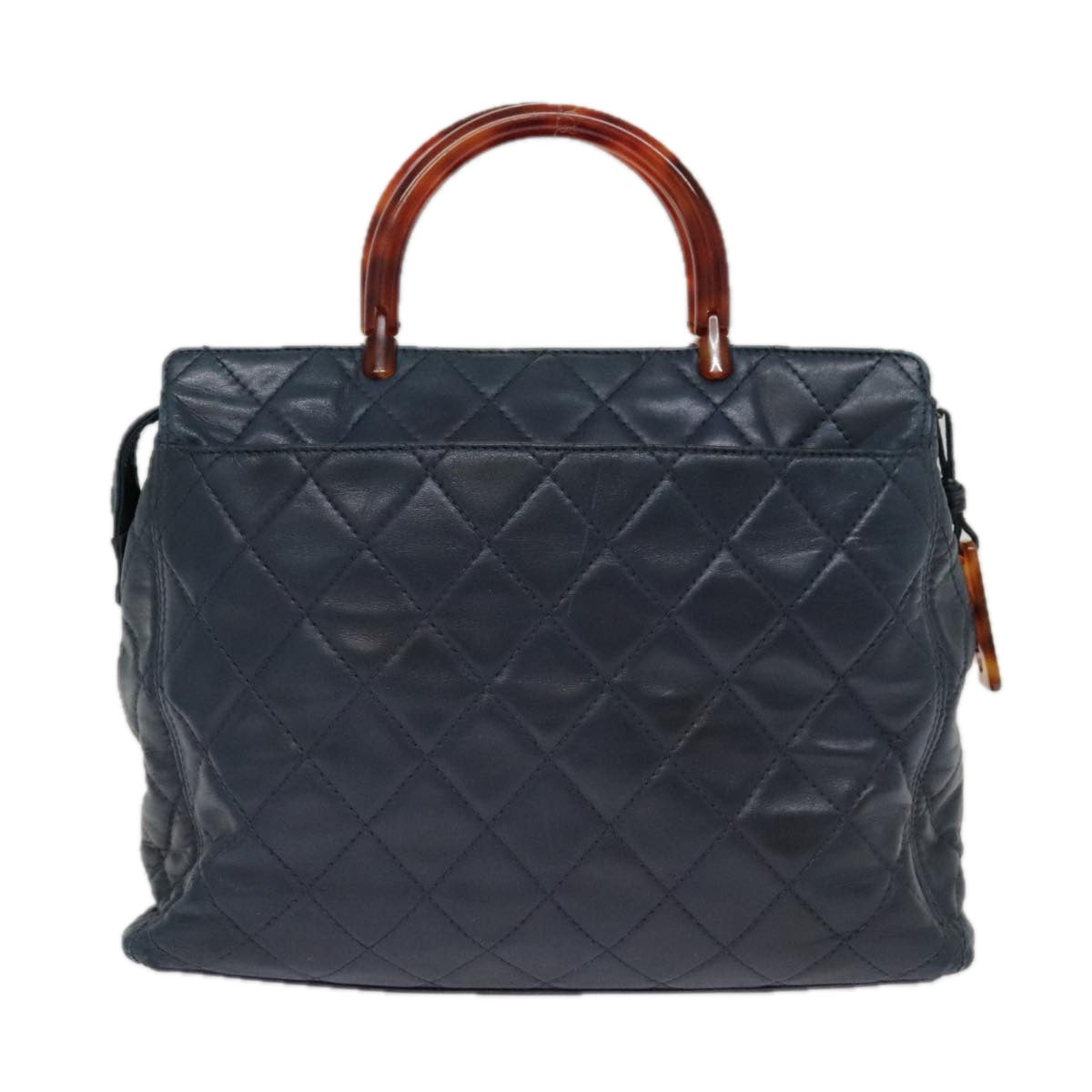 CHANEL Matelasse Hand Bag Lamb Skin Navy CC bs18353