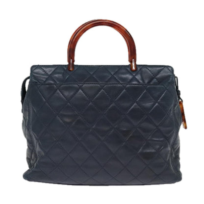 CHANEL Matelasse Hand Bag Lamb Skin Navy CC bs18353