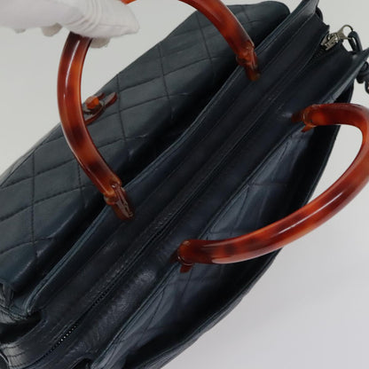 CHANEL Matelasse Hand Bag Lamb Skin Navy CC bs18353