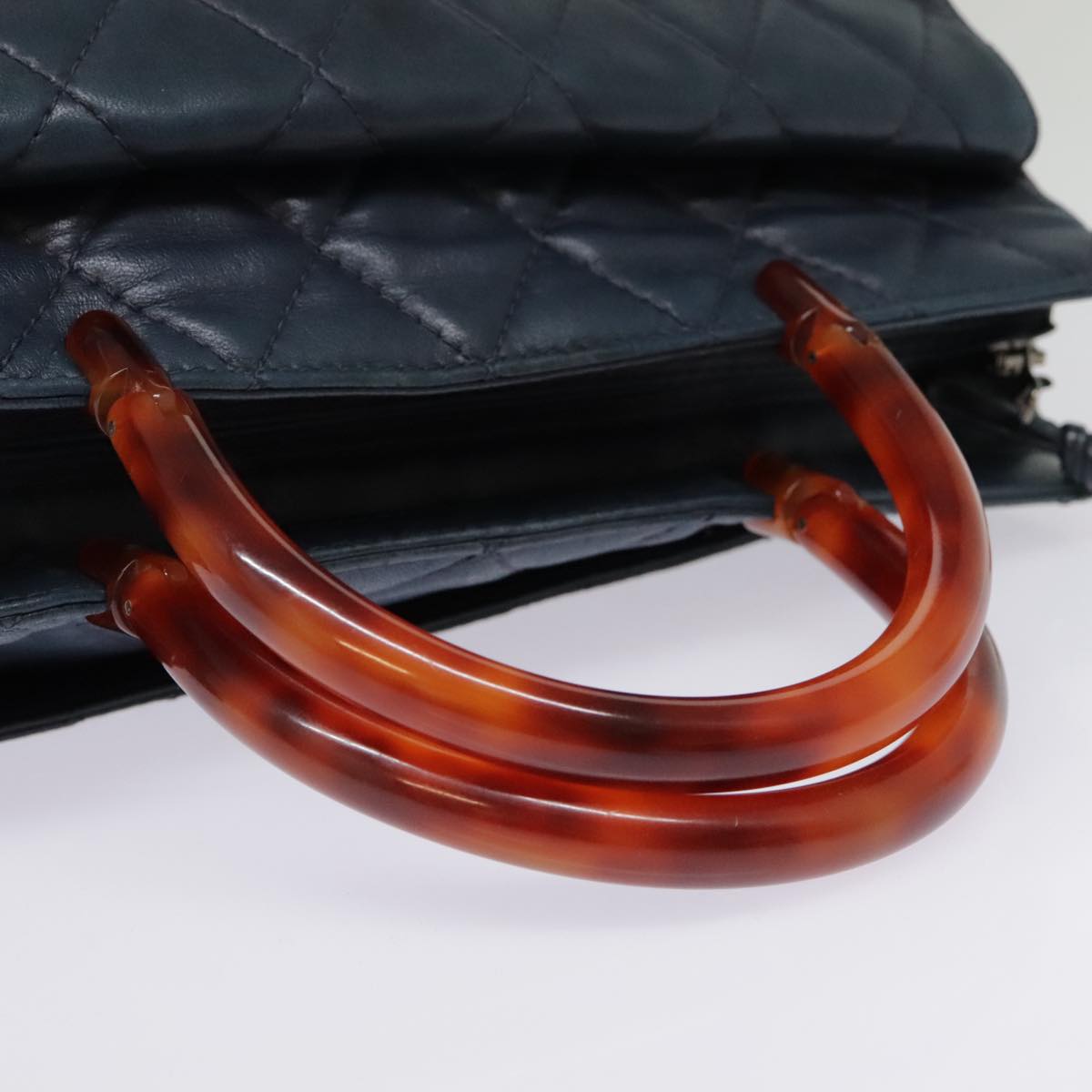 CHANEL Matelasse Hand Bag Lamb Skin Navy CC bs18353