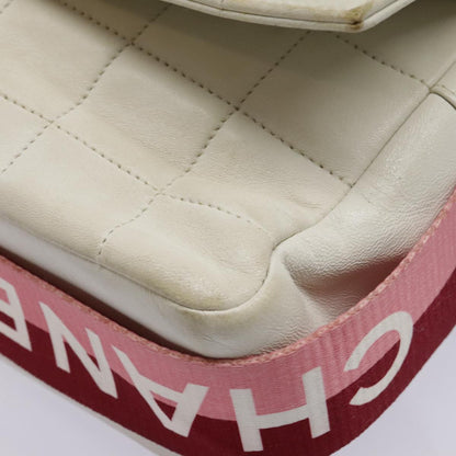 CHANEL Choco Bar Shoulder Bag Leather White Gold pink CC bs18354