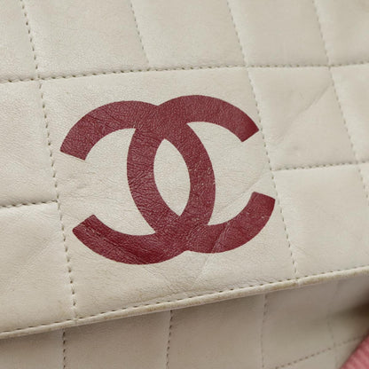 CHANEL Choco Bar Shoulder Bag Leather White Gold pink CC bs18354