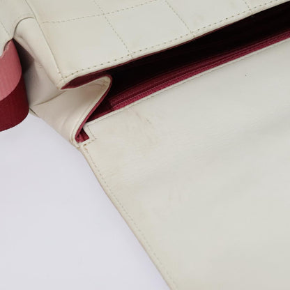 CHANEL Choco Bar Shoulder Bag Leather White Gold pink CC bs18354