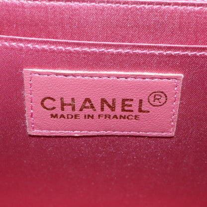 CHANEL Choco Bar Shoulder Bag Leather White Gold pink CC bs18354