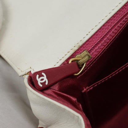 CHANEL Choco Bar Shoulder Bag Leather White Gold pink CC bs18354