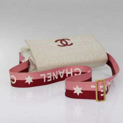 CHANEL Choco Bar Shoulder Bag Leather White Gold pink CC bs18354