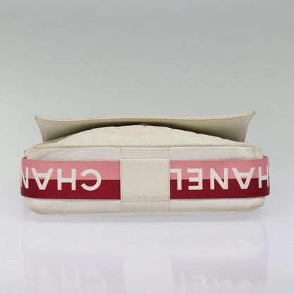 CHANEL Choco Bar Shoulder Bag Leather White Gold pink CC bs18354