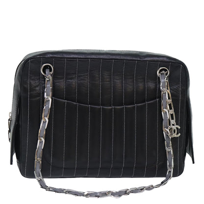 CHANEL Chain Shoulder Bag Leather Silver Black CC bs18415