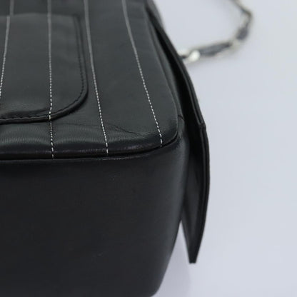 CHANEL Chain Shoulder Bag Leather Silver Black CC bs18415