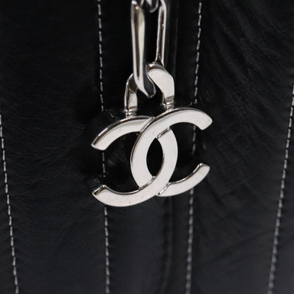 CHANEL Chain Shoulder Bag Leather Silver Black CC bs18415