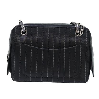 CHANEL Chain Shoulder Bag Leather Silver Black CC bs18415