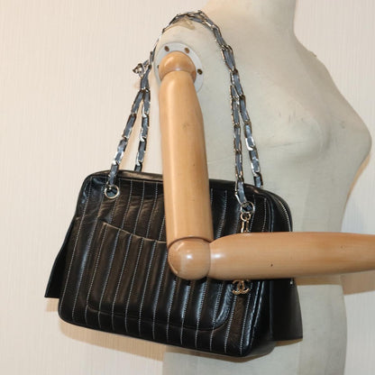 CHANEL Chain Shoulder Bag Leather Silver Black CC bs18415