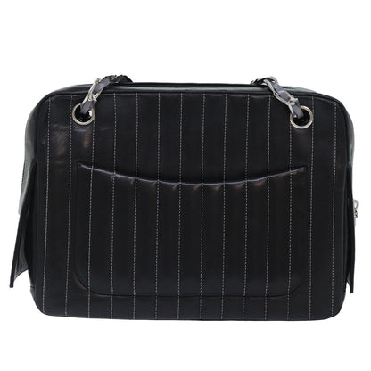 CHANEL Chain Shoulder Bag Leather Silver Black CC bs18415