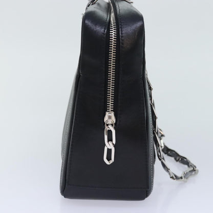 CHANEL Chain Shoulder Bag Leather Silver Black CC bs18415