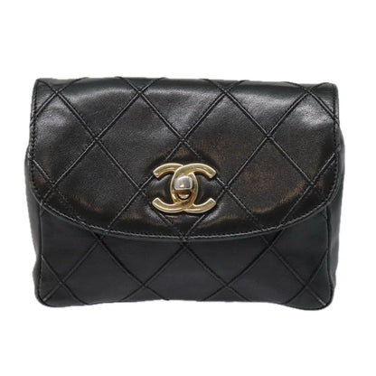 CHANEL Bicolore Chain Waist bag Leather Black Gold CC bs18454