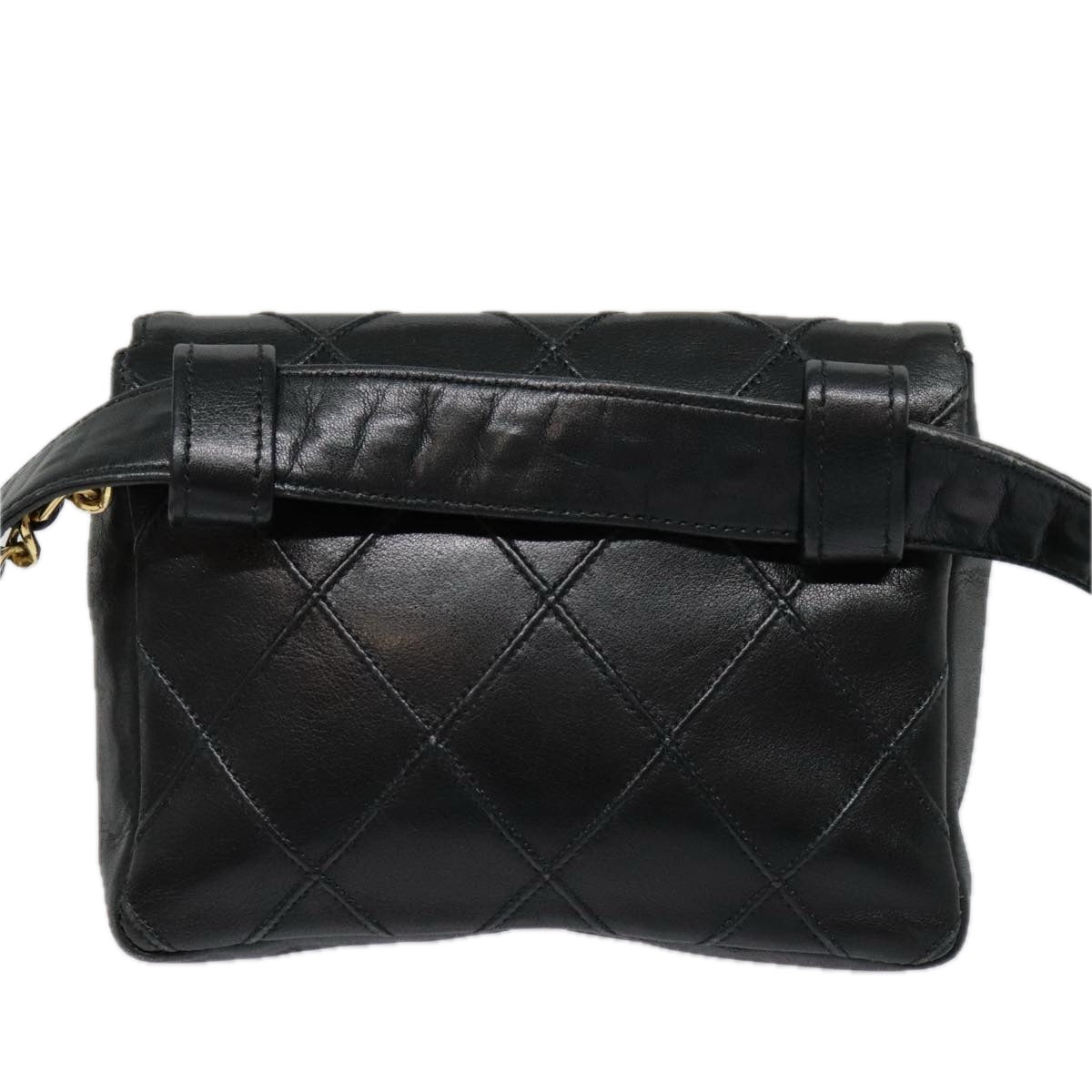 CHANEL Bicolore Chain Waist bag Leather Black Gold CC bs18454