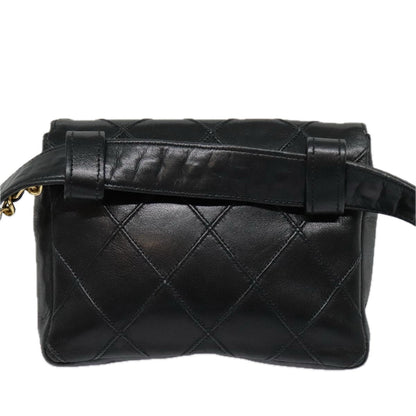 CHANEL Bicolore Chain Waist bag Leather Black Gold CC bs18454