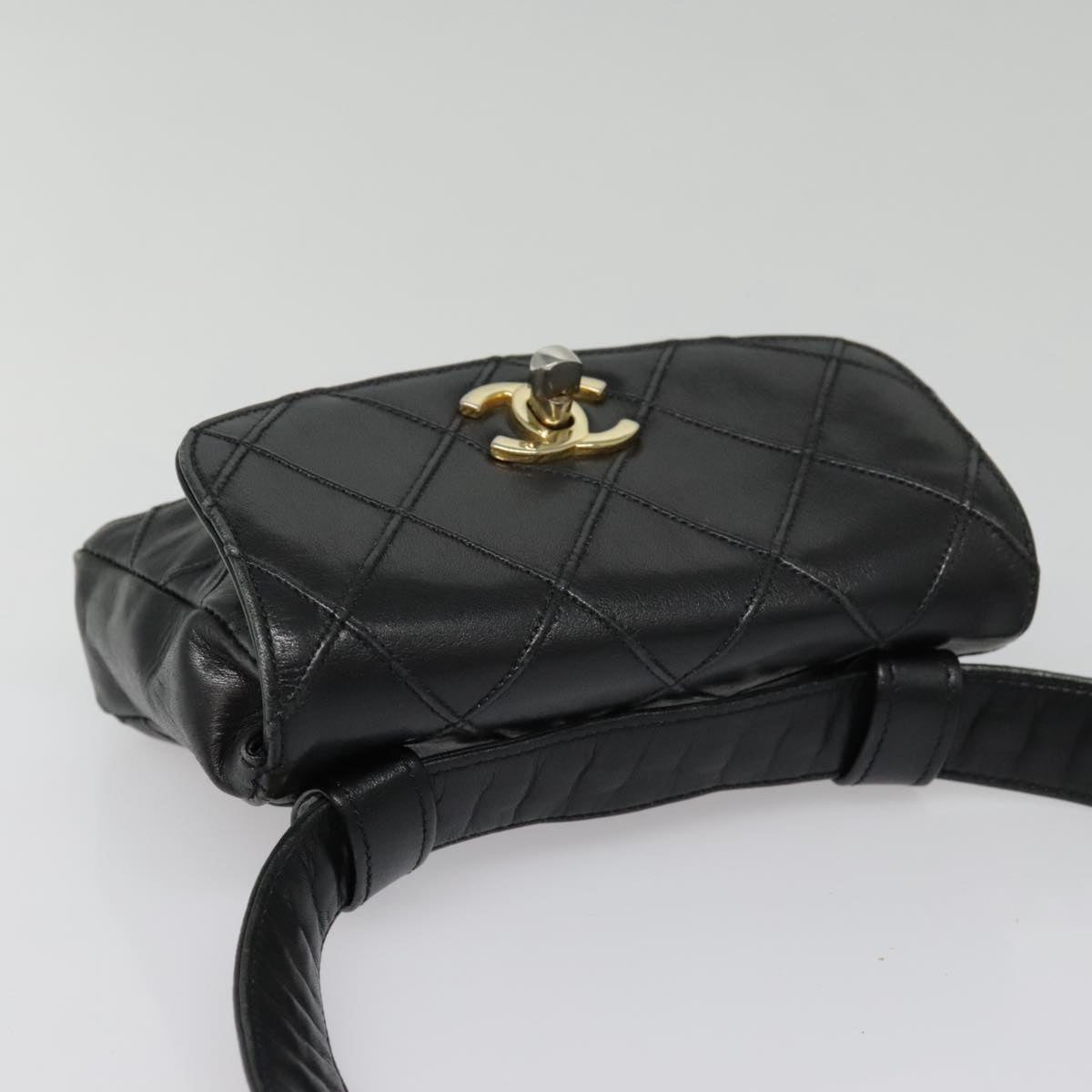 CHANEL Bicolore Chain Waist bag Leather Black Gold CC bs18454