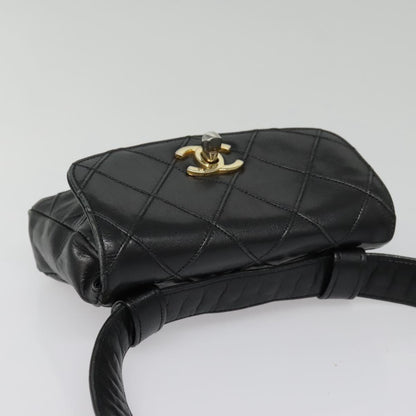 CHANEL Bicolore Chain Waist bag Leather Black Gold CC bs18454