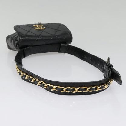 CHANEL Bicolore Chain Waist bag Leather Black Gold CC bs18454