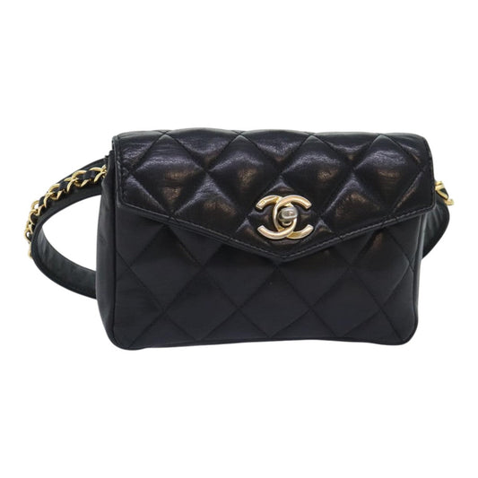 CHANEL Matelasse Waist bag Lamb Skin Black Gold CC bs18455