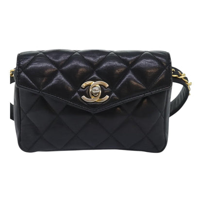 CHANEL Matelasse Waist bag Lamb Skin Black Gold CC bs18455