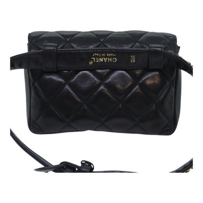 CHANEL Matelasse Waist bag Lamb Skin Black Gold CC bs18455