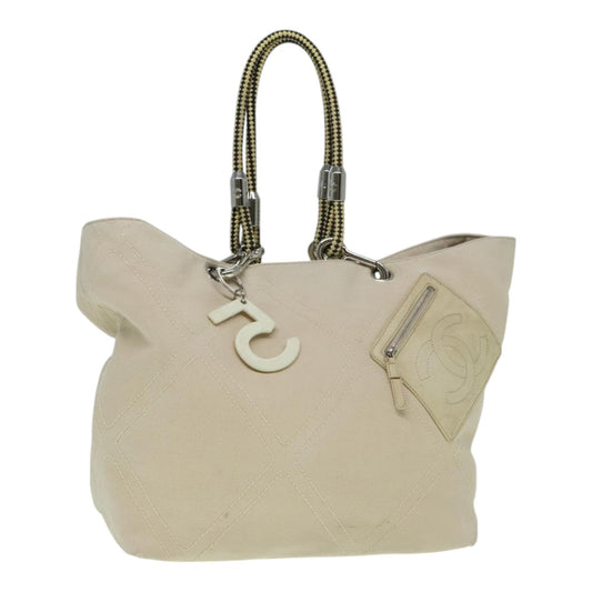 CHANEL COCO Mark Tote Bag Canvas Beige Silver CC bs18464