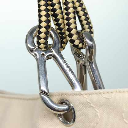 CHANEL COCO Mark Tote Bag Canvas Beige Silver CC bs18464