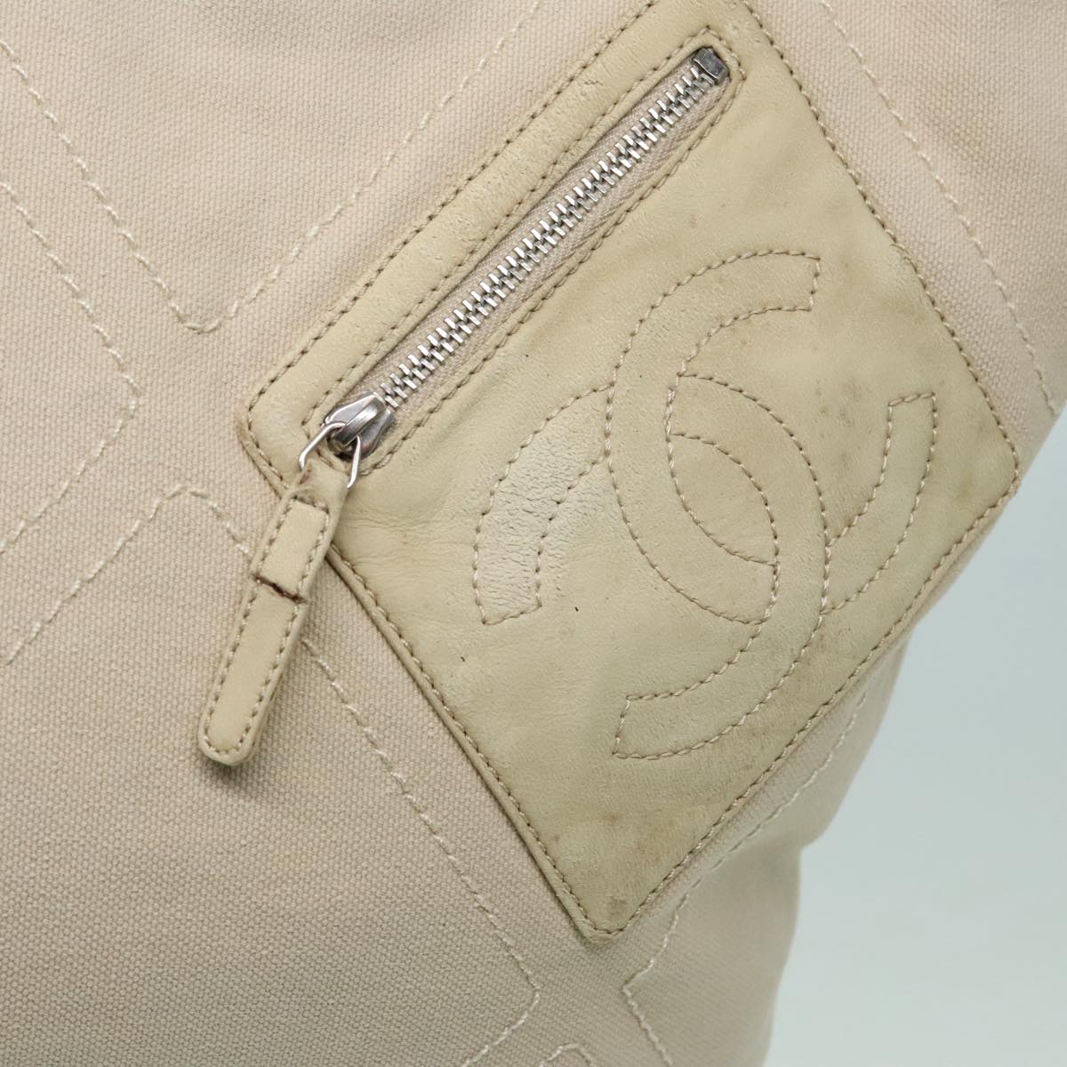 CHANEL COCO Mark Tote Bag Canvas Beige Silver CC bs18464