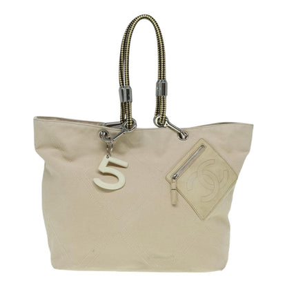 CHANEL COCO Mark Tote Bag Canvas Beige Silver CC bs18464