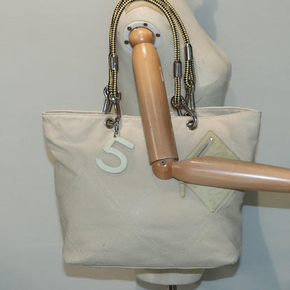 CHANEL COCO Mark Tote Bag Canvas Beige Silver CC bs18464