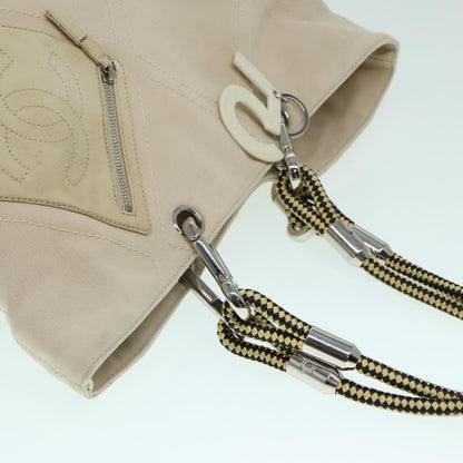 CHANEL COCO Mark Tote Bag Canvas Beige Silver CC bs18464